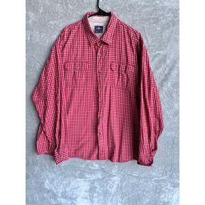 Wrangler Authentic Men's Red Plaid Check Shirt Long Sleeve Button Up Workwear